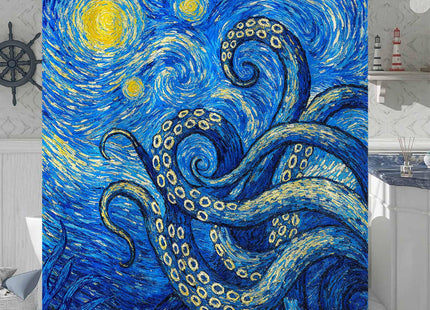 Yeoiat Artistic Octopus Shower Curtain Set Starry Ocean Print Waterproof Bathroom Shower Curtain Mysterious Marine Life Art Home Decor 72x72 Inch