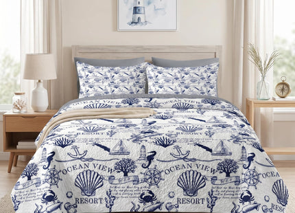Pamnest Queen Quilt Set, 3 Pieces Nautical Beach Bedding, Bedspread