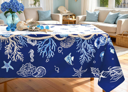 Arquiel Sea Life Tablecloth 60 x 84 Inch Rectangular, Nautical Style