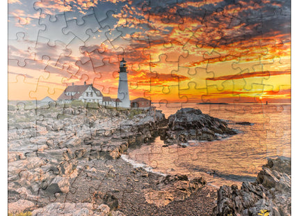 MyPuzzle Portland Lighthouse At Sunrise in New England Maine USA - Premium 100 Piece Jigsaw Puzzle for Adults