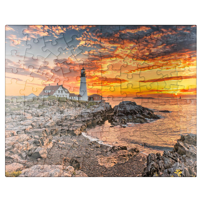 MyPuzzle Portland Lighthouse At Sunrise in New England Maine USA - Premium 100 Piece Jigsaw Puzzle for Adults
