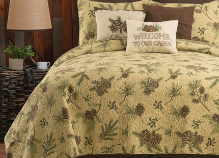 C&F Home Woodland Retreat Pinecone King Quilt Set with 2 King Shams Reversible Cotton Bedspread Coverlet Rustic Lodge Cabin Nature Brown King 3 Piece Set Brown