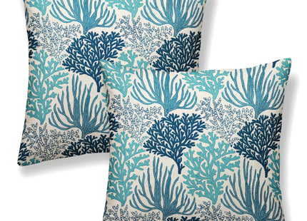 DAFENA Outdoor Pillow Covers 18x18 Inch 2 Pcs Coastal Blue Teal Coral Summer Decor Throw Pillows Nautical Sea Beach Ocean Themed Holiday Decoration Pillowcase for Couch Sofa
