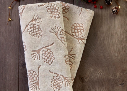 SKL Home Fall/Winter/Christmas Pinecone Hand Towel Set-2pc, Jacquard, Wheat