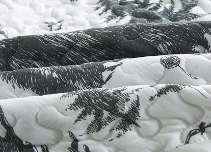 Chezmoi Collection Denver 3-Piece Southwestern Lodge Quilt Set King - White Black Gray Grizzly Bear Wolves Moose Pine Tree Mountain Printed Microfiber Lightweight Bedspread Set for All Season