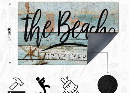 Supwhd Beach Door Mat, Coastal Beach Welcome Mat, Beachy Room Decor Aesthetic, Beach House Decor, Nautical Door Mat, Coastal Ocean Bathroom Kitchen Decor, The Beach is My Happy Place, 17x30 Inches
