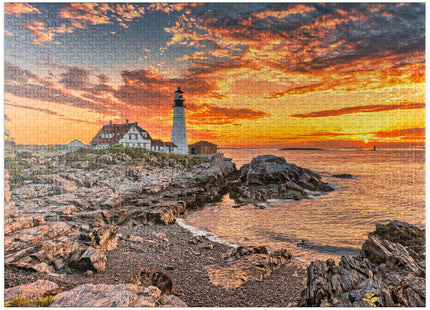MyPuzzle Portland Lighthouse At Sunrise in New England Maine USA - Premium 1000 Piece Jigsaw Puzzle for Adults