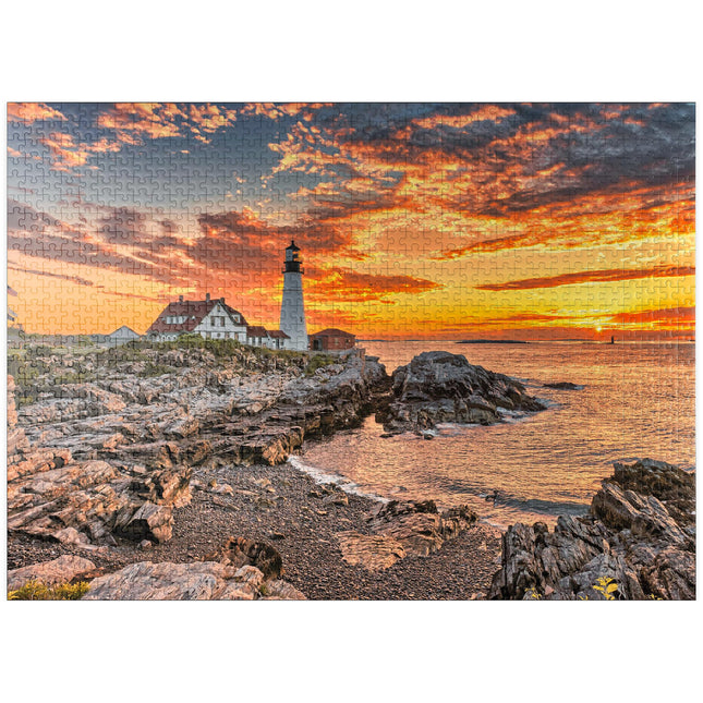 MyPuzzle Portland Lighthouse At Sunrise in New England Maine USA - Premium 1000 Piece Jigsaw Puzzle for Adults