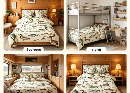 Feelyou Hunting Fishing Comforter Set Deer Bedding Set Twin Size 7 Pieces