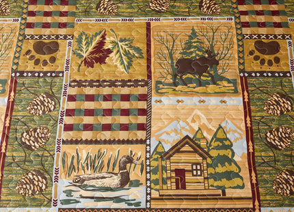 3 Piece Lodge Quilt Set King,Farmhouse Cabin Bedspread Coverlet,Rural Life Rustic Country Home Decor Bedding Set Blanket Grizzly Bears Boho Stripe Patterns Bed Set Bedroom Decoration for All Season