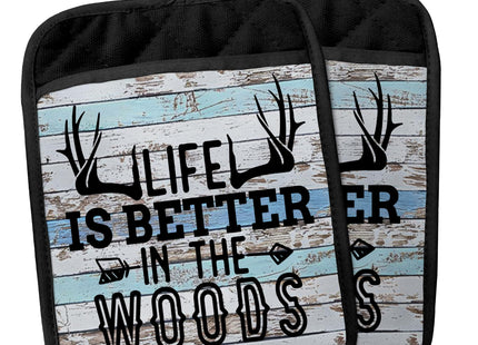 Hunting Cabin Gifts Pot Holders with Pockets, Life is Better in The Woods Moose Pot Holders Heat Resistant Oven Mitts Hot Pads for Kitchen Baking Cooking,Potholders for Kitchens