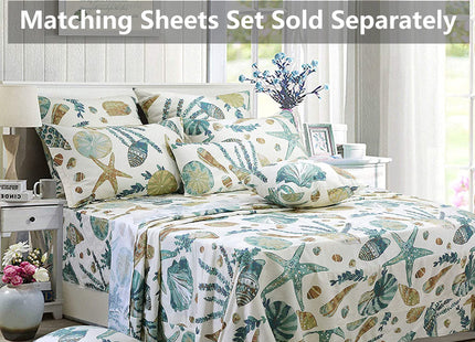 FADFAY Beach Comforter Set Twin 3Pcs Ocean Coastal Summer Quilt 100% Cotton Fabric with Soft Microfiber Inner Fill Bedding Lightweight Reversible All Season Down Alternative Duvet Insert 3Pcs, Twin
