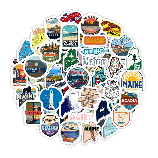 100Pcs Maine Stickers for Water Bottle and Laptop - State Souvenirs, Decorations & Gifts, Waterproof Vinyl Decals, Gifts for Women & Men
