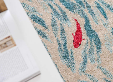 Unique Loom Positano Collection Coastal Modern Bright Colors Fish Beige Area Rug (7' x 10')