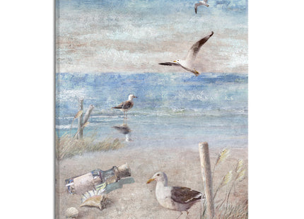 Pyradecor Large Abstract Seaside Seagull Seascape Painting Perching Bird by The Seashore Coastal Beach Canvas Wall Art for Bathroom Living Room Office Decor 20x28inch