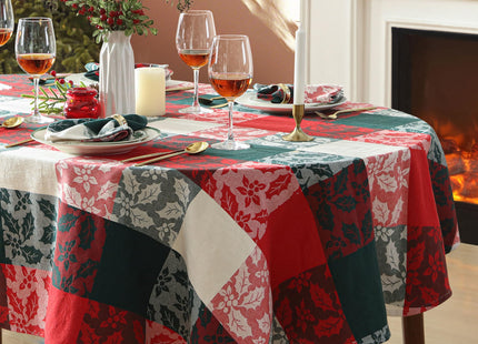 Newbridge Christmas Holiday Holly Check 60x84” Oval Fabric Tablecloth