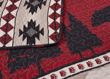 Virah Bella Creekside Bear 3-Piece King Quilt Set - Rustic Cabin Red & Black Bear Lodge Bedding - Lightweight Reversible Microfiber Coverlet & 2 King Shams, 95" x 105"