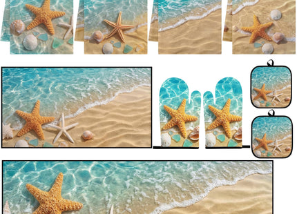 Nesphy 10 Pcs Starfish Beach Kitchen Decor and Accessories Set, 4 Kitchen Dish Towels 2 Rugs 2 Oven Mitts 2 Pot Holders, Home Decor for Cooking Baking BBQ Gifts Women Mom Housewarming