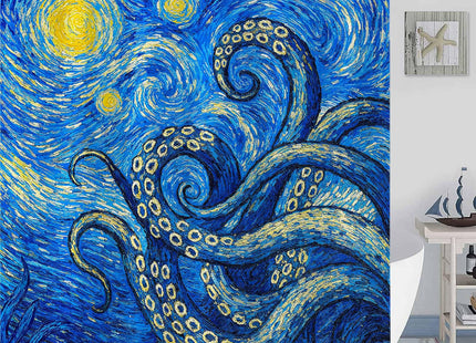 Yeoiat Artistic Octopus Shower Curtain Set Starry Ocean Print Waterproof Bathroom Shower Curtain Mysterious Marine Life Art Home Decor 72x72 Inch