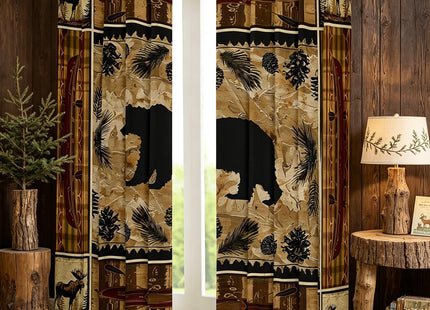 Feelyou Black Bear Curtains Rustic Cabin Decor Window Drapes Treatments for Kids Boys Girls Forest Animals Window Drapes Elk Wildlife Hunting Window Treatments, 52W X 84L,2 Panels