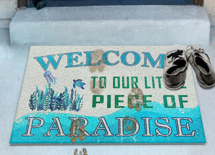 Supwhd Beach Coastal Door Mat, Coastal Beach Welcome Mat, Beach Room Decor, Nautical Door Mat, Beach House Decor, Welcome to Our Little Piece of Paradise 17x30 Inches
