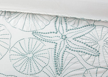 Harbor House 100% Cotton Duvet Cover, Embroidered Coastal Seashells, Starfish Duvet Cover Set – Light Weight Bed Comforter Covers, Maya Bay White Blue Full/Queen (90"x90") 3 Piece