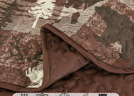 3 Pcs Rustic Cabin Quilt Set Moose and Bear Bedspread(Burgundy,King)