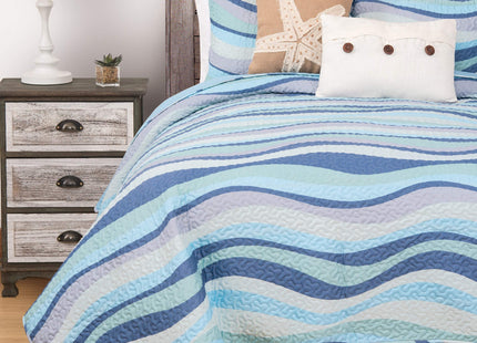 C&F Home Sea Waves Blue Ocean 3-Piece King Quilt Set