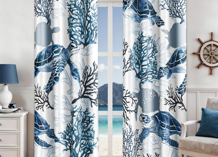 Coastal Sea Turtle Curtains, Grommet Window Panels, 52 x 63 Inch, 2 Panels