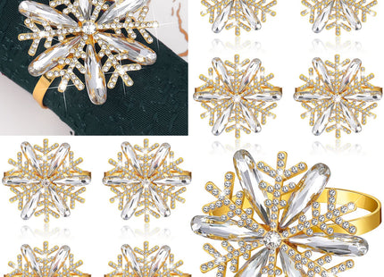 Remerry 6 Pcs Christmas Snowflake Napkin Rings Gold Rhinestone Holder