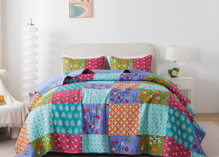SLPR Urban Retreat 3-Piece Farmhouse Quilt Set - Queen Size Comforter with 2 Pillow Shams: Checkered Rust and Grey Comforter, Lodge Quilted Bedspread Coverlet