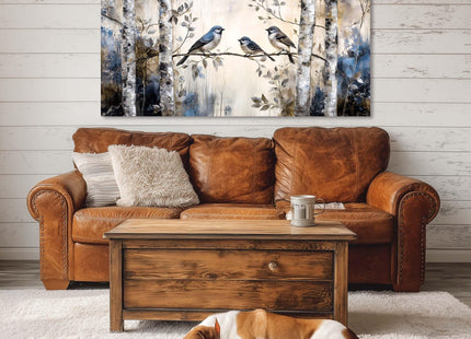 Ggaafet Beige Sparrow Bird Wall Art Decor for Bedroom Cute Chickadee Birds Canvas Pictures Birch Tree Woods Painting Prints Deco Wildlife Artwork Large