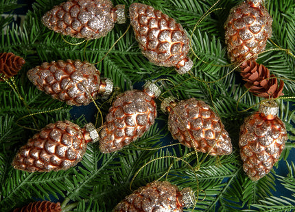12 Pcs Christmas Pinecone Glass Hanging Ornaments, Xmas Tree Pinecone Decor