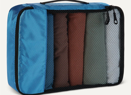 Amazon Essentials 4-Piece Packing Cubes Travel Accessories Set, Luggage Organizer with Double Zipper, Mesh Top, Space-Saving, Medium, Sky Blue (Previously Amazon Basics)