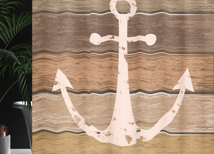 Ambesonne Anchor Shower Curtain, Nautical Ornament Grunge Marine Rustic Planks on Warm Earthy Tones, Cloth Fabric Bathroom Decor Set with Hooks, 69" W x 70" L, Brown Yellow
