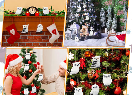 Skylety 6 Pcs Christmas Owl Ornaments Plush Hanging Decor,Owl Style