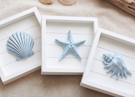 Tide and Tales 3D Coastal Wall Art, Beach Wall Decor, Framed Set of 4, Blue