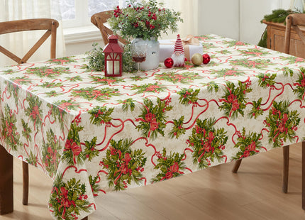 Newbridge Christmas Holly Traditions 52 x 52 Inch Square Vinyl Tablecloth