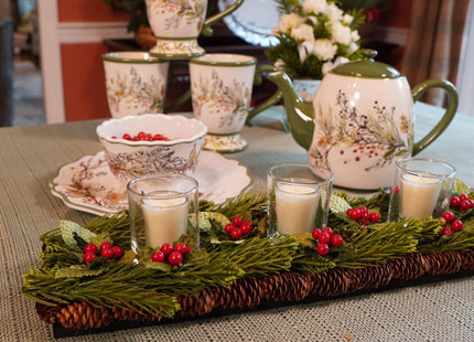 Winters Forest Holiday Mugs Set of 4 – 18oz Large Ceramic Coffee, Cocoa & Tea Cups with Evergreen Pinecone & Berry Design – Dishwasher Safe Winter Drinkware for Entertaining, Gifts & Hot Beverages