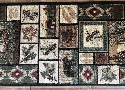 Carpet King Cabin Style Long Runner Area Rug Rustic Native American Western Country Bear Elk Deer Wildlife Lodge Native Design 386 (32 Inch X 10 Feet)