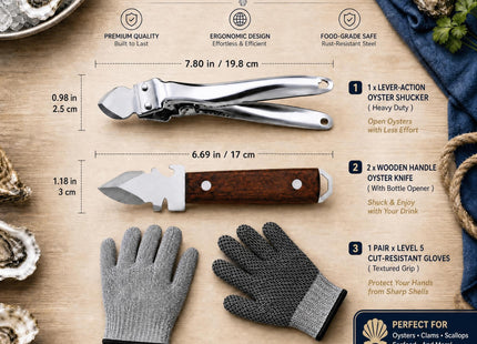 Oyster Shucking Knife Kit - Lever-Assisted Stainless Steel oyster shucker