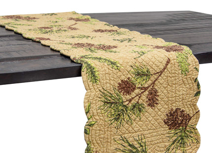 Woodland Retreat Quilted Reversible Cotton Pinecone Table Runner 14" x 51"