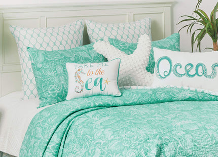 C&F Home Blue and White Turquoise Bay Twin 2 Piece Cotton Quilt Set Summer Beach Ocean Coastal Reversible Machine Washable Lightweight Bedspread Coverlet Twin 2 Piece Set Blue