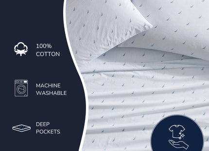 Nautica – Twin XL Size Sheet Set, Crisp Cotton Percale Bedding with Matching Pillowcase, Lightweight & Breathable Bed Sheets, Deep Pocket, College Dorm Room Essentials (Lobster Walk Blue)