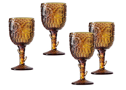 Godinger Owl Wine Glasses, Stemmed Wine Glasses, Wine Glass Goblets, Drinking Glasses - Set of 4