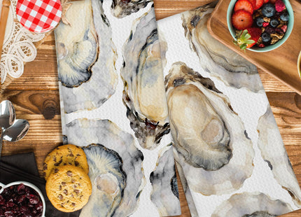 GWFSJYU Nautical Oysters Kitchen Towels Set of 2, Coastal Beach Dish Tea Towels for Kitchen, Retro Oyster Shell Decorative Hand Towel for Bathroom, Ocean Themed Decor for Bathroom, 16x24 Inch