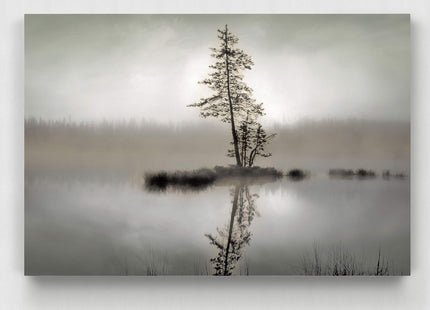 Renditions Gallery Canvas Wall Art for Home Decor Pine Tree Reflection in Misty Forest Lake Modern Nature for Bedroom Living Room Kitchen - 32"X48" LT08
