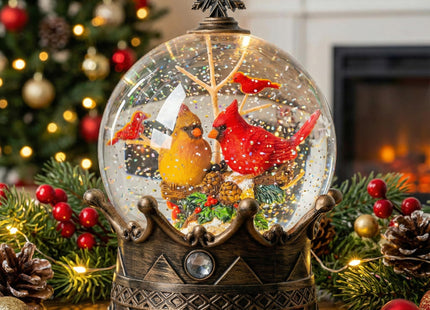 Cardinal Christmas Snow Globe, Lighted 2 Cardinal Musical Water Lantern with Swirling Glitter, Christmas Holiday Party Gifts and Decorations