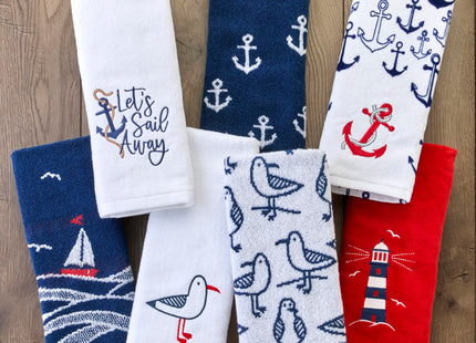 SKL Home Nautical Lighthouse Hand Towel Set-2pc, 100% Cotton, Red