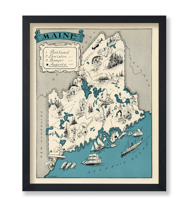 Poster Master Vintage Maine State Print - Retro Map Poster - Educational Art - Gift for Teacher, Student, Travel Lover - Wall Decoration for Classroom, Office, Dorm - 11x14 Unframed Wall Art